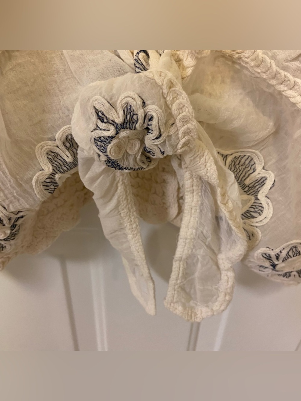 Rachel Zoe Open-Knit Crochet Top in Cream and Navy Embroidery - Picture 4 of 12